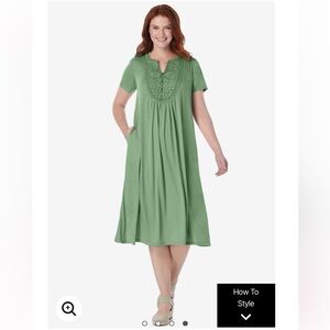 Embroidered Lace Bib Knit Dress- Sage